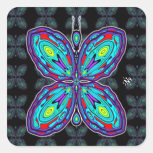 Alien Schmetterling (farbiges Muster) v3 Quadratischer Aufkleber