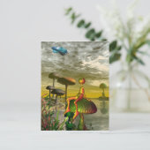 Alien sieht sich ein Flugzeug am Himmel an Postkarte (Stehend Vorderseite)