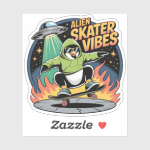 Alien Skater Vibes - Cooles Pinguin Skateboarding Aufkleber