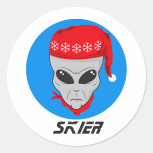Alien Skier Runder Aufkleber