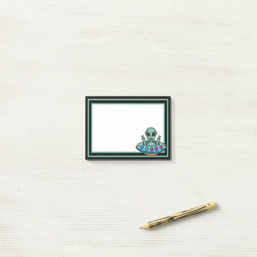 Alien "Space Flying Saucer Post-it Notes" Post-it Klebezettel (Auf Schreibtisch)