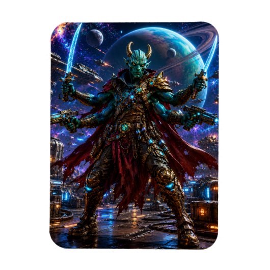 Alien Space Pirate Captain — Four-Armed Warrior Magnet (Vertikal)