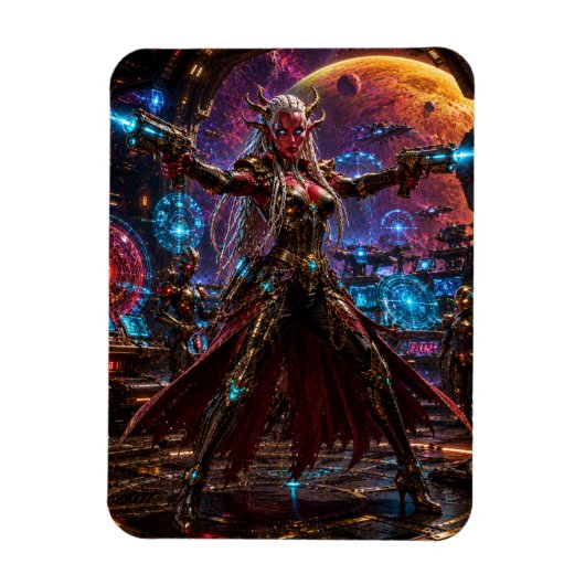 Alien Space Pirate Queen — Twin Blasters Magnet (Vertikal)