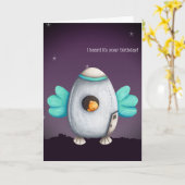 Alien Space Ship mit Bird Personalisiert zum Gebur Karte (Gelbe Blume)
