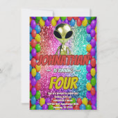 Alien Space UFO Rocket Ship Zum kosmischen Geburts Einladung (Vorderseite)