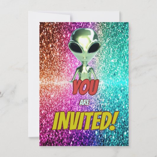 Alien Space UFO Rocket Ship Zum kosmischen Geburts Einladung (Rückseite)