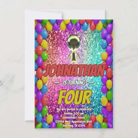 Alien Space UFO Rocket Ship Zum kosmischen Geburts Einladung (Vorderseite)