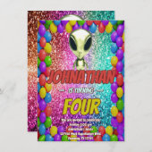 Alien Space UFO Rocket Ship Zum kosmischen Geburts Einladung (Vorne/Hinten)