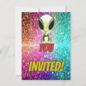 Alien Space UFO Rocket Ship Zum kosmischen Geburts Einladung (Rückseite)