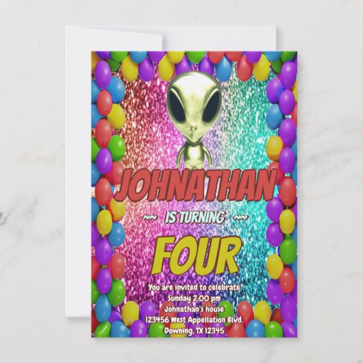 Alien Space UFO Rocket Ship Zum kosmischen Geburts Einladung (Vorderseite)