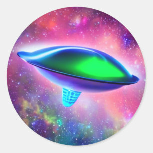 Alien Spaceship  Classic Round Sticker