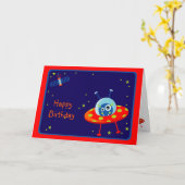 Alien Spaceship Geburtstagskarte Karte (Gelbe Blume)