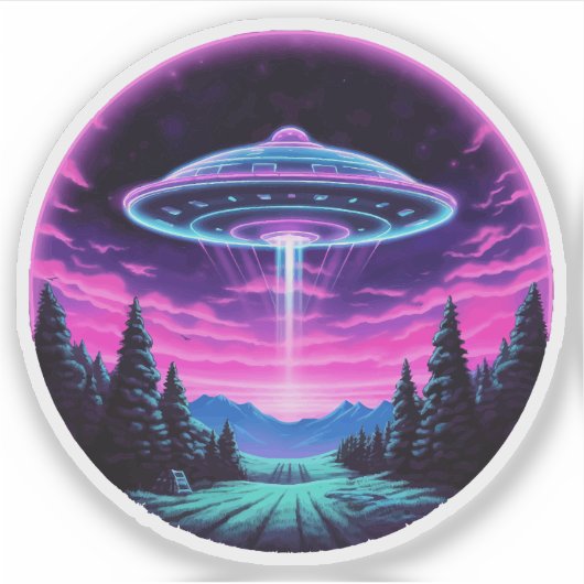 Alien Spaceship Retro Futuristic Aufkleber (Vorderseite)