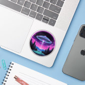 Alien Spaceship Retro Futuristic Aufkleber (Laptop mit iPhone)