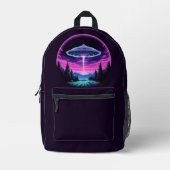 Alien Spaceship Retro Futuristic Bedruckter Rucksack (Vorderseite)