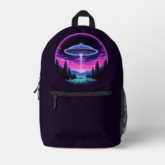 Alien Spaceship Retro Futuristic Bedruckter Rucksack (Vorderseite)