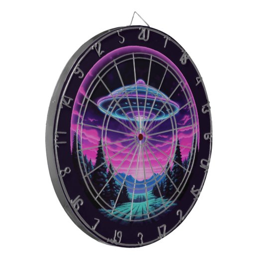Alien Spaceship Retro Futuristic Dartscheibe (Vorderseite Links)