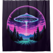 Alien Spaceship Retro Futuristic Duschvorhang (Vorderseite)