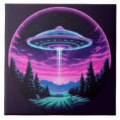 Alien Spaceship Retro Futuristic Fliese (Vorderseite)