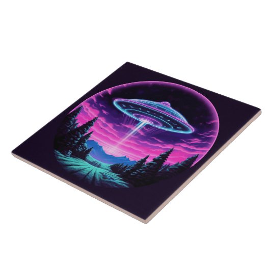 Alien Spaceship Retro Futuristic Fliese (Seite)