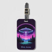 Alien Spaceship Retro Futuristic Gepäckanhänger (Vorderseite Vertikal)