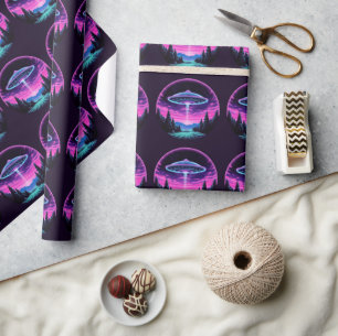 Alien Spaceship Retro Futuristic Geschenkpapier
