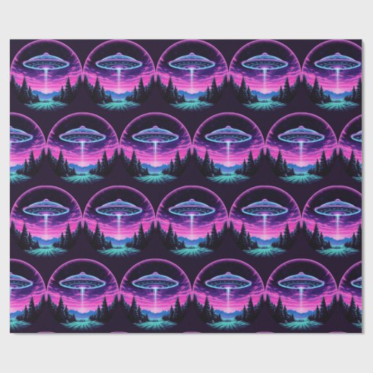 Alien Spaceship Retro Futuristic Geschenkpapier (Flach)