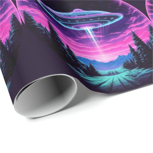 Alien Spaceship Retro Futuristic Geschenkpapier (Rolleneckpunkt)