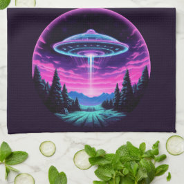Alien Spaceship Retro Futuristic Geschirrtuch