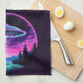 Alien Spaceship Retro Futuristic Geschirrtuch (Viertel Falte)