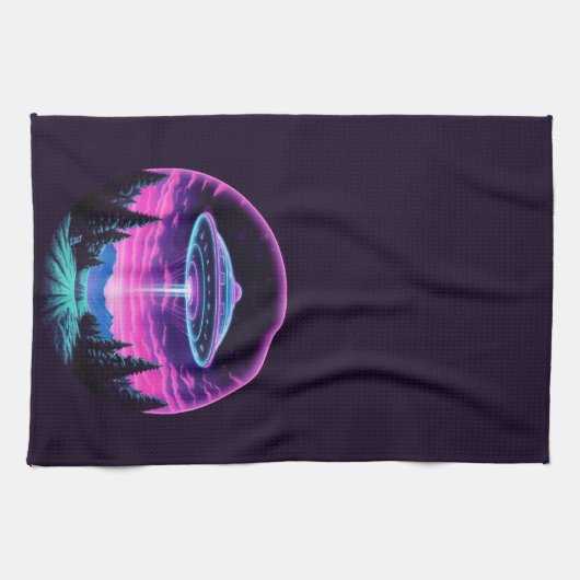 Alien Spaceship Retro Futuristic Geschirrtuch (Horizontal)