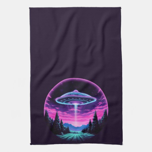 Alien Spaceship Retro Futuristic Geschirrtuch (Vertikal)