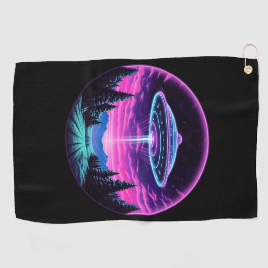 Alien Spaceship Retro Futuristic Golfhandtuch (Horizontal)