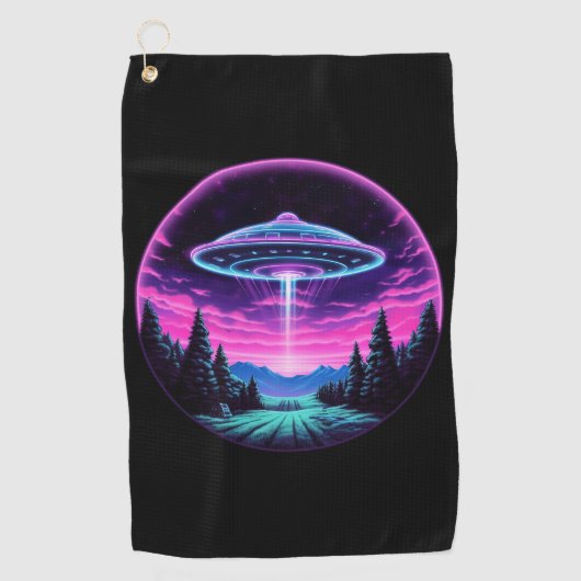 Alien Spaceship Retro Futuristic Golfhandtuch (Vorderseite)