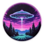 Alien Spaceship Retro Futuristic Keramikknauf (Vorderseite)