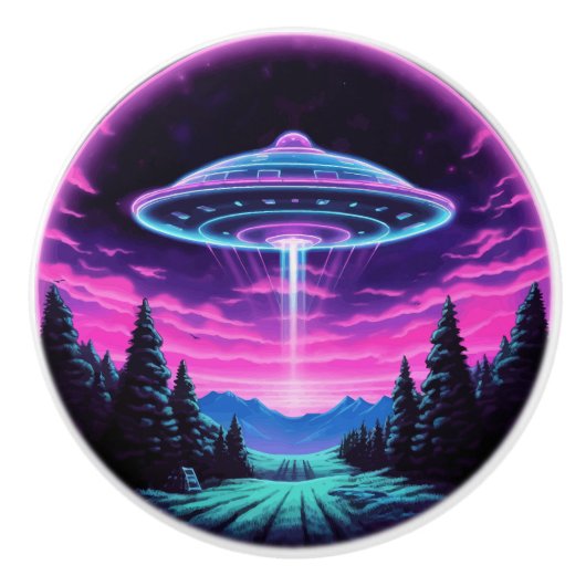 Alien Spaceship Retro Futuristic Keramikknauf (Vorderseite)