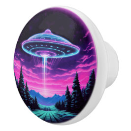 Alien Spaceship Retro Futuristic Keramikknauf