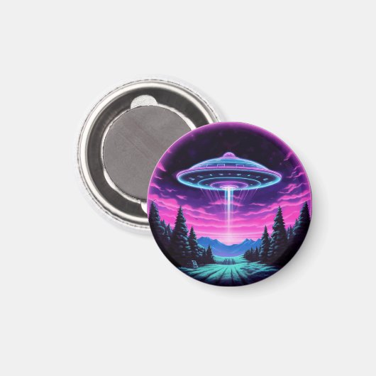 Alien Spaceship Retro Futuristic Magnet (Vorderseite/Rückseite)