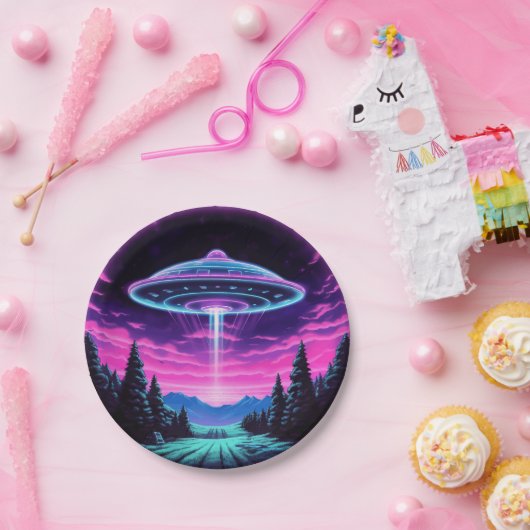 Alien Spaceship Retro Futuristic Pappteller (Party)
