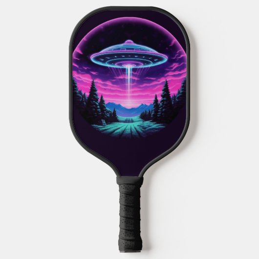 Alien Spaceship Retro Futuristic Pickleball Schläger (Vorderseite)