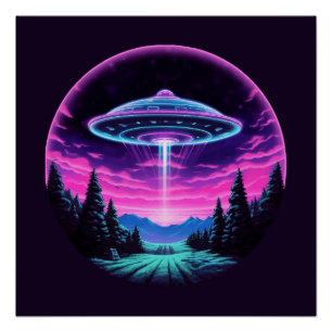 Alien Spaceship Retro Futuristic Poster