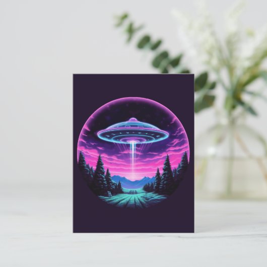 Alien Spaceship Retro Futuristic Postkarte (Stehend Vorderseite)