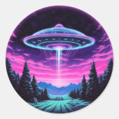 Alien Spaceship Retro Futuristic Runder Aufkleber (Vorderseite)