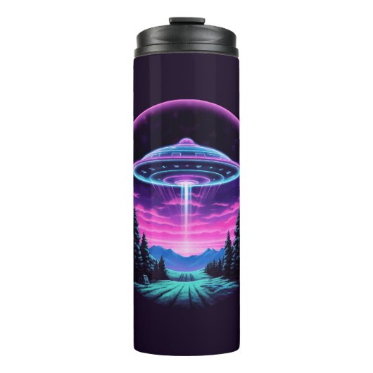 Alien Spaceship Retro Futuristic Thermosbecher (Vorderseite)