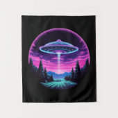 Alien Spaceship Retro Futuristic Wandteppich (Vorderseite)