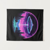Alien Spaceship Retro Futuristic Wandteppich (Vorderseite (Horizontal))