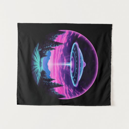 Alien Spaceship Retro Futuristic Wandteppich (Vorderseite (Horizontal))