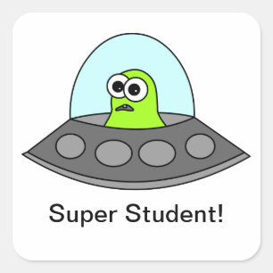 Alien Spaceship Super Student Square Quadratischer Aufkleber