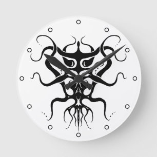 Alien Species Tribal Tattoo Schwarz mit Punkten Runde Wanduhr