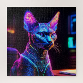 Alien Sphinx Katze sitzt auf dem Kapitänsstuhl Puzzle